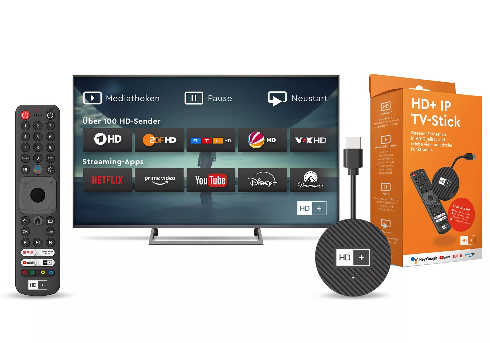 HD-Plus IP TV-Stick inkl. 3 Monate HD+ IP-Abo (UHD 4K, Android TV, Dual-WiFi, Bluetooth, HDMI)