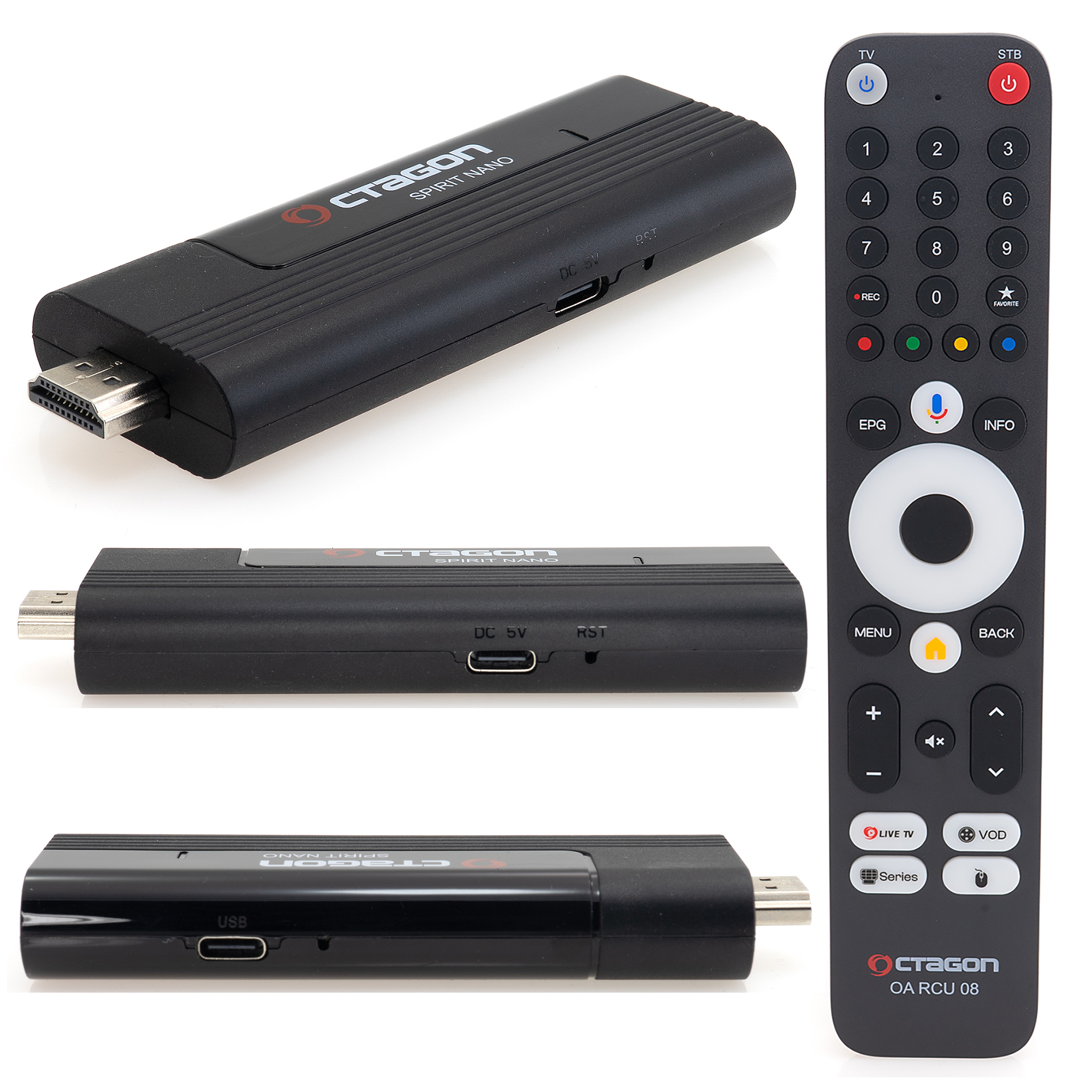 OCTAGON SPIRIT NANO 4K UHD Android Streaming Stick HDR10+ OTT MEDIA 5G WLAN BT RCU