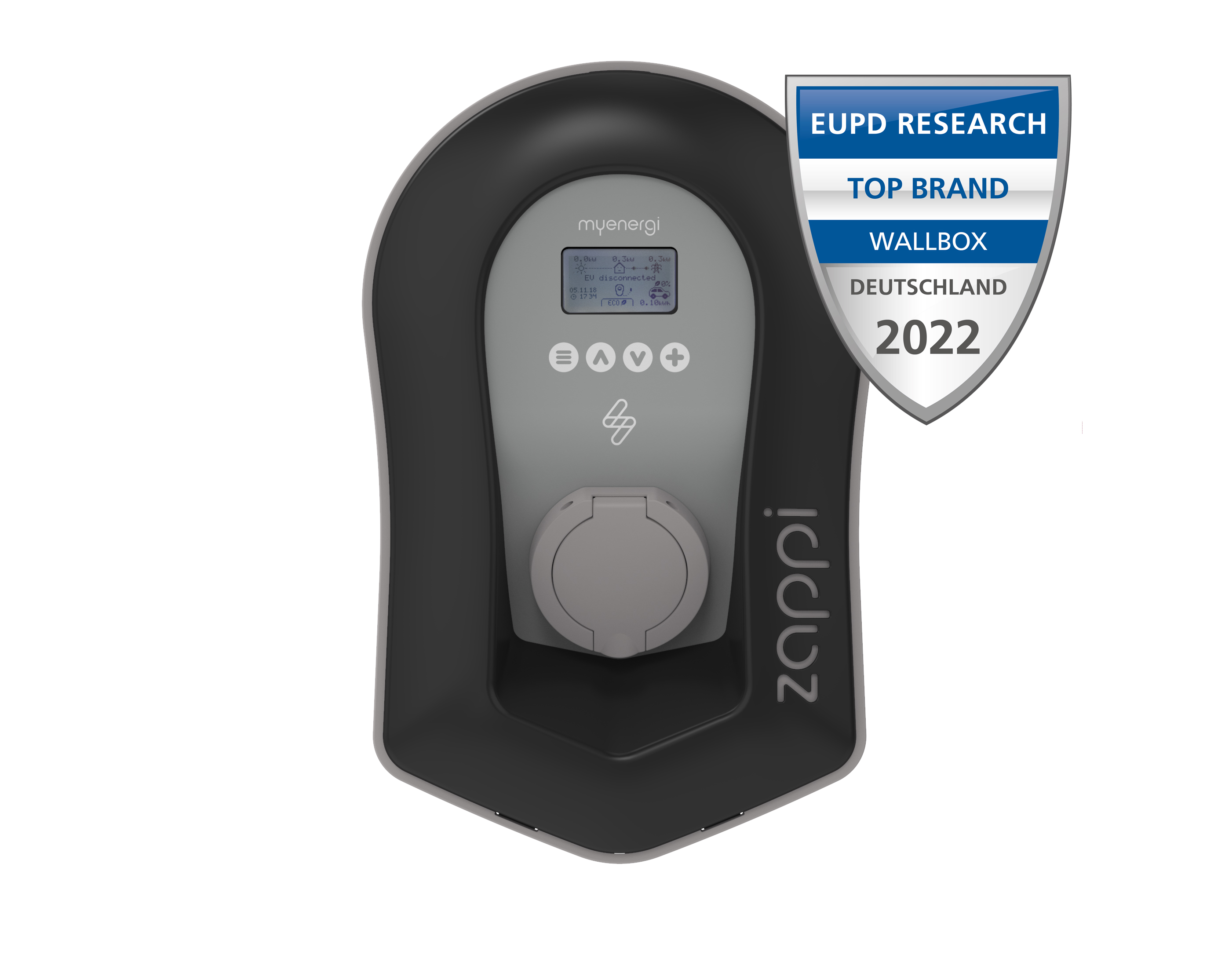 myenergi zappi Wallbox + integriertem myenergi Hub (2H22UB-T), 22KW, Ladegerät ohne Kabel (Ladedose), schwarz